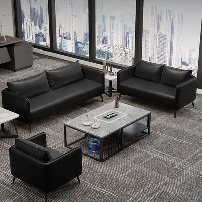 办公室沙发茶几茶台现代简约会客区接待室洽谈三人位黑色沙发