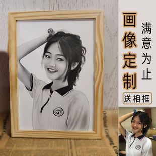 画像钉制真人照片素描画手绘油画代画肖像彩铅画实物手写名字