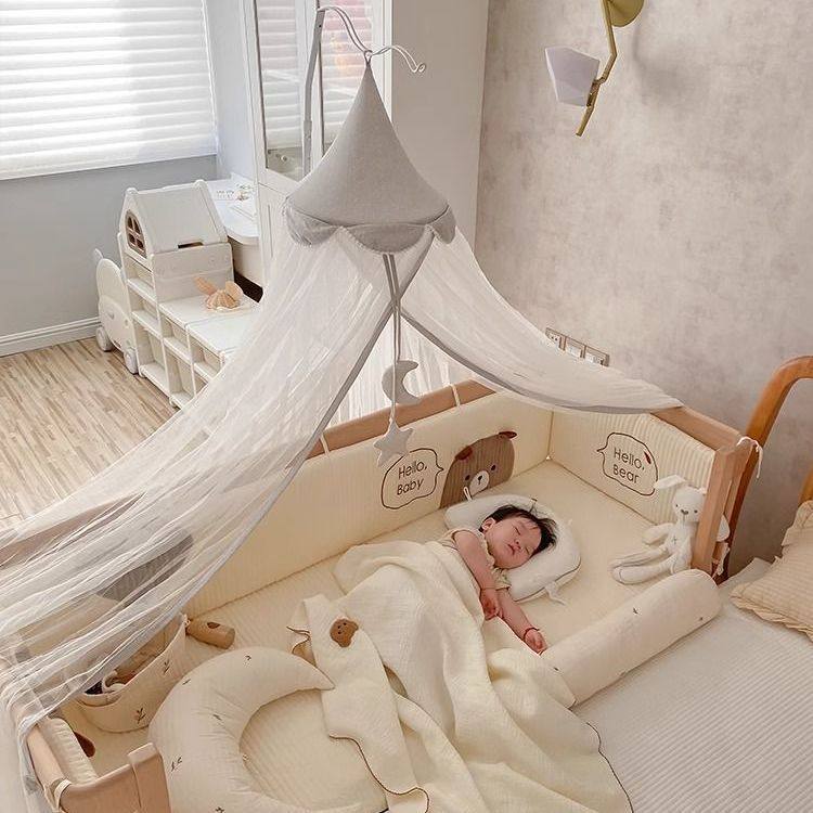 婴儿床蚊帐全罩式通用宝宝防蚊罩儿童拼接床专用遮光防摔床幔支架