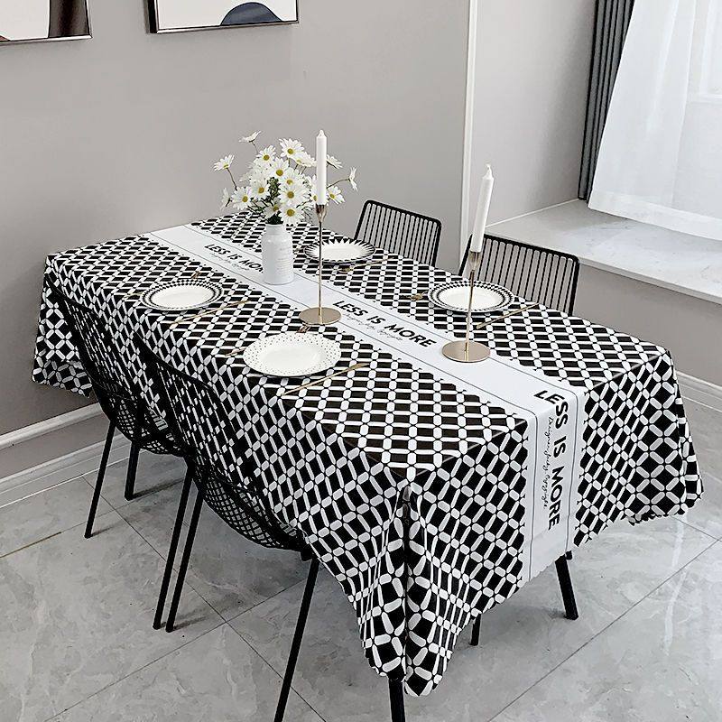 简约北欧ins黑白长方形防水防油免洗PVC台布方桌茶几餐桌布小清新