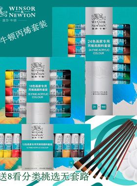 温莎牛顿画家用24色丙烯套装12色18色手绘墙绘纺织绘画颜料防水DI