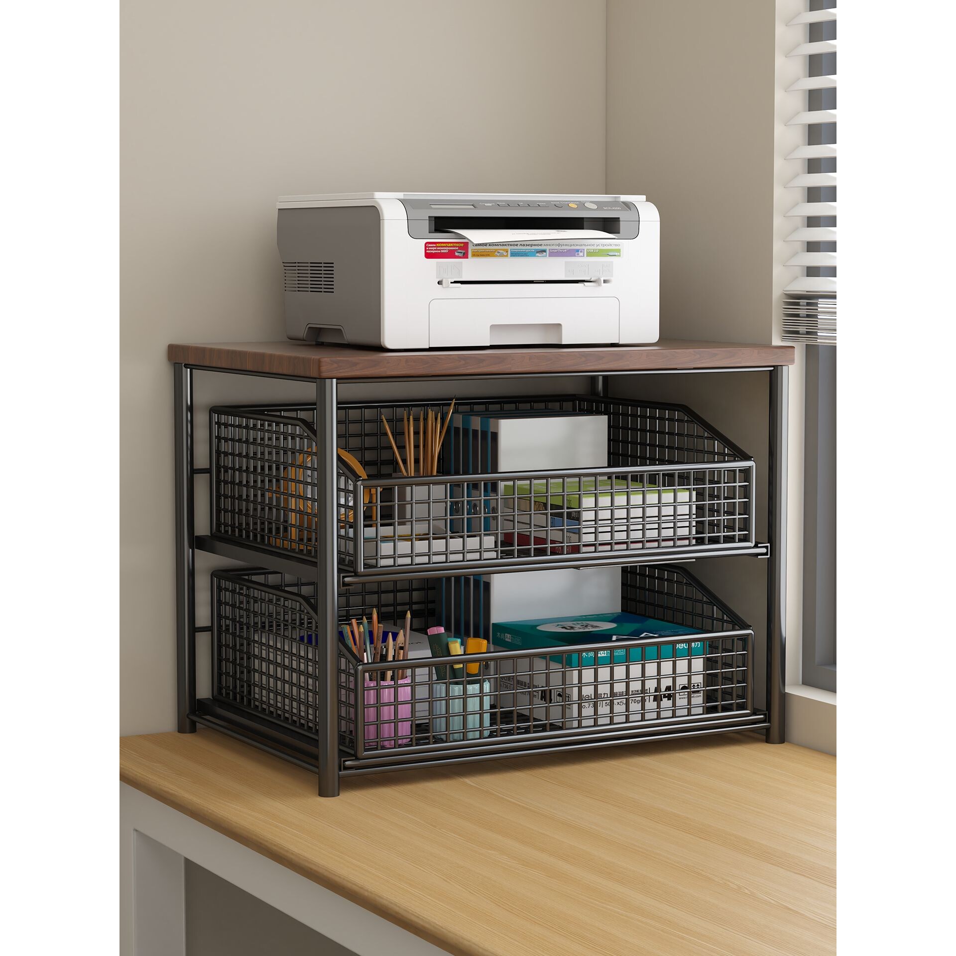 双层打印机实木架子桌面复印机置物架多功能办公室桌上主机收纳架