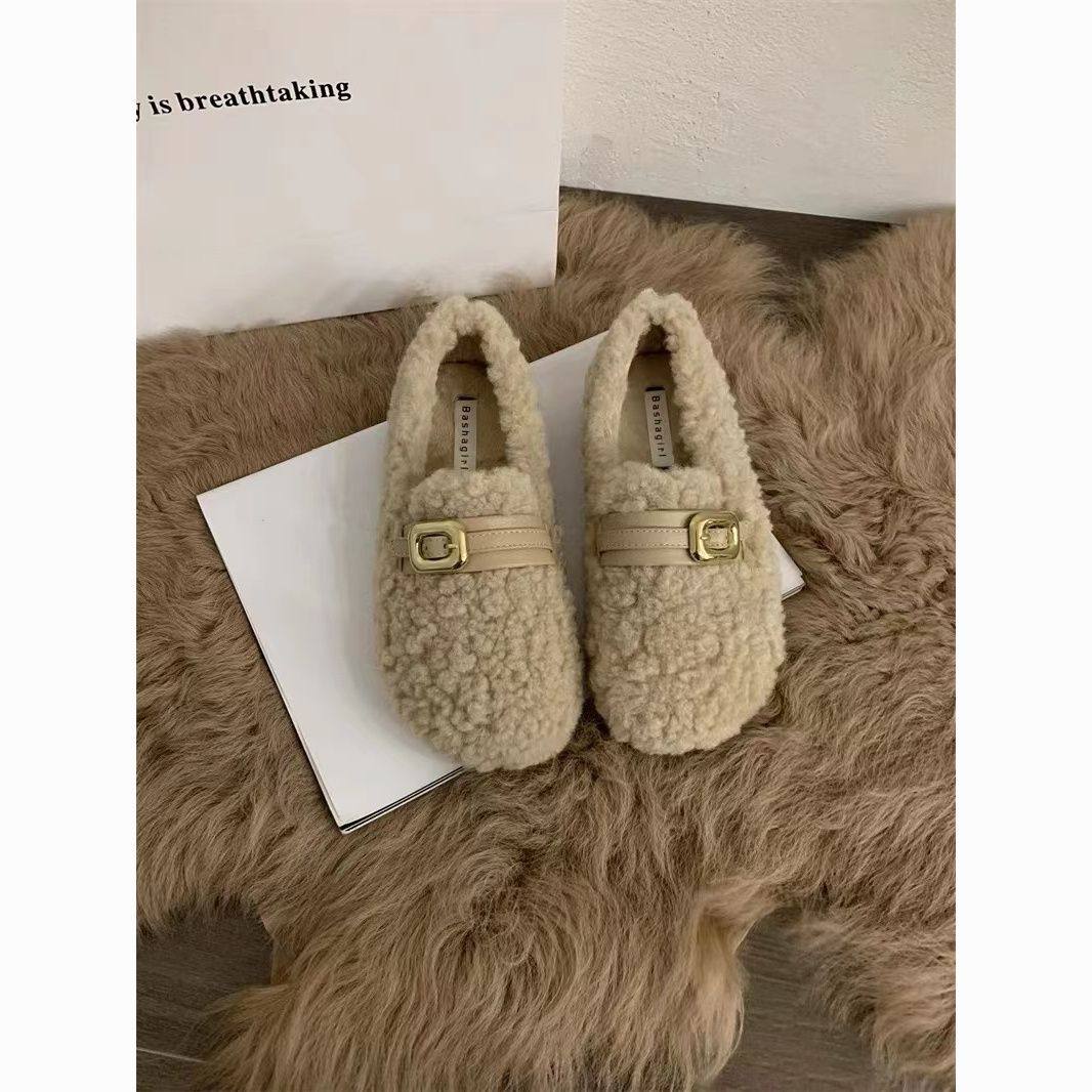 韩版温柔一脚蹬毛毛鞋女外穿2023年新款秋冬保暖加绒棉瓢豆豆,女鞋,乐福鞋（豆豆鞋）,淘宝优惠券,粉丝福利购,淘宝优惠卷