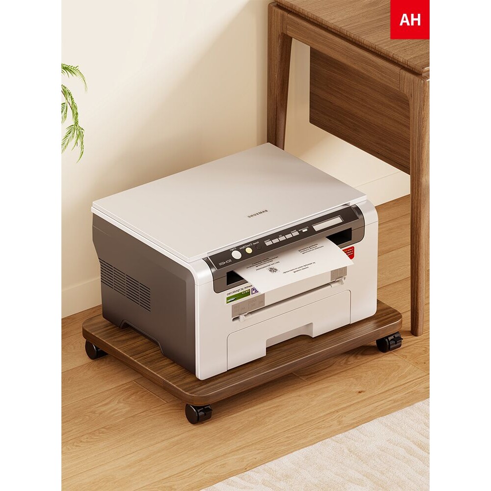 实木打印机置物架落地办公室工位改造复印机放置可移动收纳架