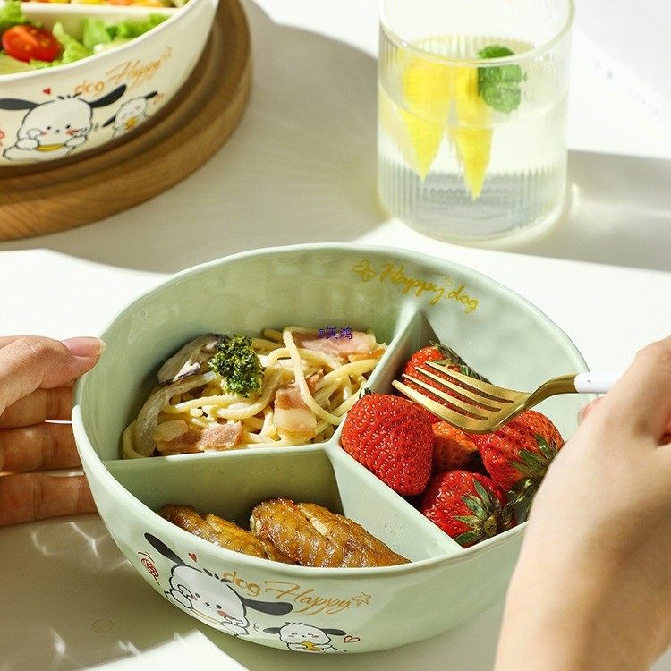 陶瓷饭碗食堂打饭分隔饭盒上班族瓷碗可微波炉加热分格碗餐盘