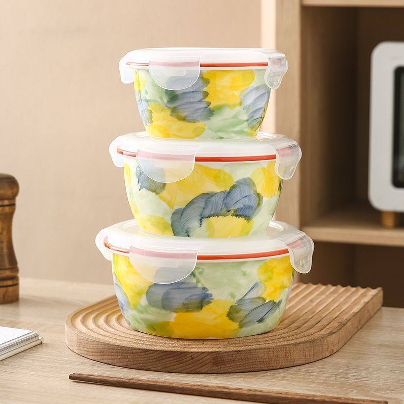 陶瓷保鲜碗带盖泡面便当盒上班族饭盒微波炉专用密封汤碗大容量,收纳整理,食物收纳盒,淘宝优惠券,粉丝福利购,淘宝优惠卷