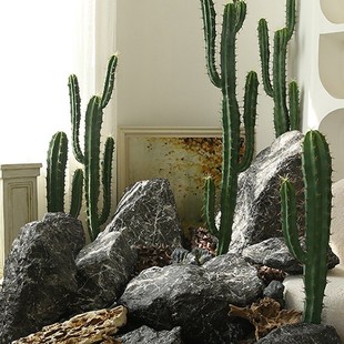 黑山石玻璃钢摆件庭院楼梯石块假石头造景装饰园林假山景观石