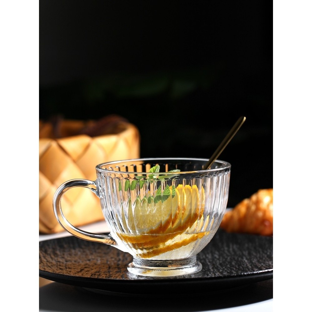 复古竖纹玻璃水杯加厚夏季冷饮杯牛奶杯可微波女生高颜值咖啡杯