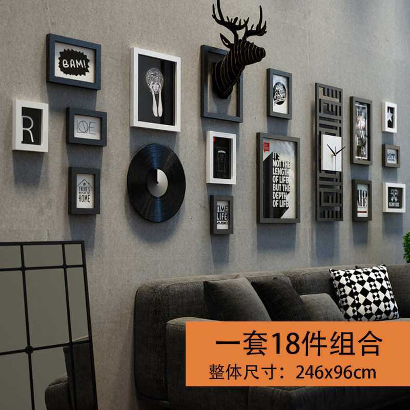 E4C照片墙工业风复古装饰画组合相框餐馆饭店挂钟墙饰壁饰个画框