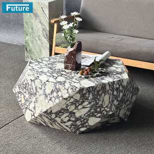不规则天然大理石茶几实心客厅大理石桌子卡紫钻石多边形园林矮桌