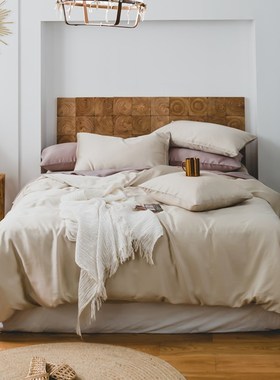 支双b面天丝四件套北欧风简约纯色夏季夏天凉感被套床单床上用