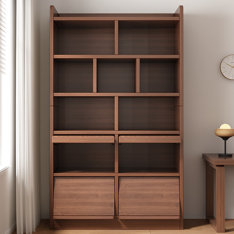 书架家用落地置物架多层书桌边带上翻G门飘窗书柜靠墙一体收纳柜