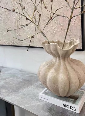 法式大花瓶米白色高级感摆件餐桌家居民宿酒店软装中古风复古艺术