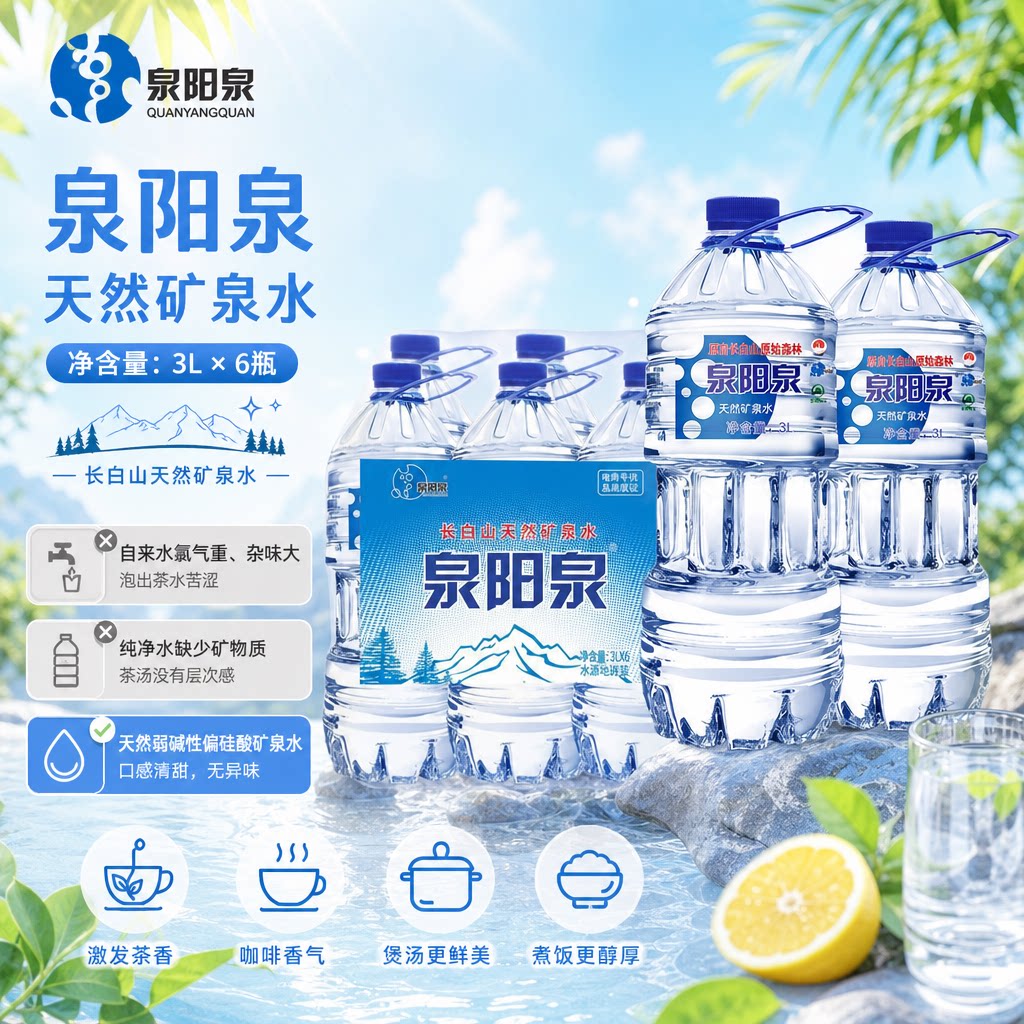 泉阳泉矿泉水天然3L*6桶装大桶