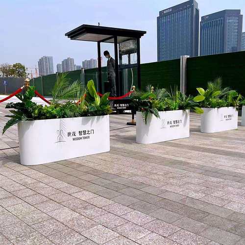 户外铁艺花箱椭圆形种植箱花槽商业广场市政道路隔断花坛绿植花箱