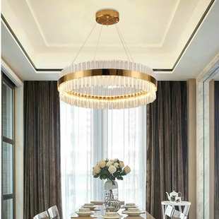 后现代创意钛金不锈钢水晶玻璃圆环设计师样板房客厅餐厅LED吊灯