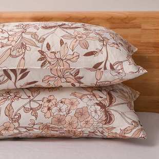 法国纯亚麻枕套一对装印花款夏天凉爽轻奢雨露麻枕头套不含芯