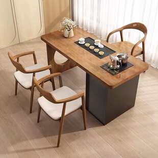 阳台茶桌椅组合小型家用茶台烧水壶一体奶油风高端实木阳台泡茶桌