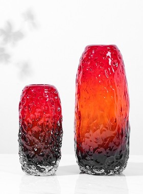 手工艺术玻璃渐变熔岩花瓶摆件简约客厅花器插花玄关样板房装饰品