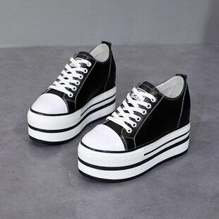 女2025新款 内增高9cm休闲松糕鞋 韩版 单鞋 百搭 真皮秋季 厚底小白鞋