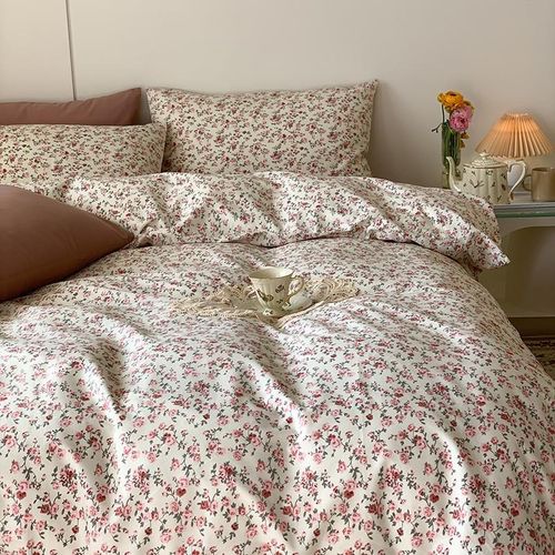 美式复古纯棉四件套100全棉玫瑰花卉被套床单床笠宿舍床上三件套4