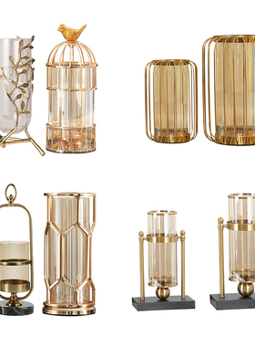 现代轻奢金属玻璃花瓶摆件样板房间简约欧式客厅餐桌电视柜装饰品