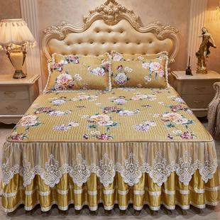 可拆卸三件花边欧式 床凉席 丝夹蕾丝床夏棉水洗裙冰床罩套裙套式