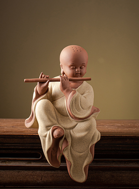 陶瓷小和尚创意摆件灯圈禅意人物小沙弥客厅玄关办公桌茶桌装饰品