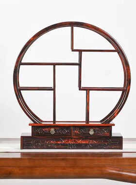 老挝大红酸枝圆形两抽博古架中式仿古多宝阁置物架茶具古董展示架
