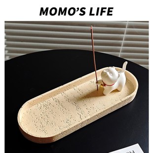 线香底座黄洞石香插带孔香薰炉摆件卧室玄关客厅香插座创意礼物