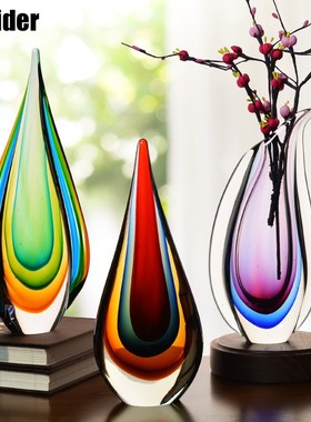 北欧轻奢琉璃瓶水滴摆件工艺品创意家居饰品水晶玄关客厅办公室