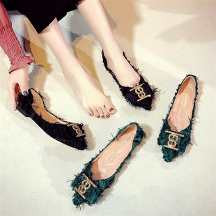 新款 2020春季 韩版 百搭浅口软底瓢鞋 女 平底鞋 舒适豆豆鞋 女尖头单鞋