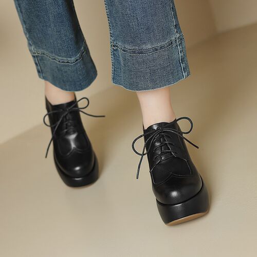 葡萄家手工女鞋10.5cm真皮高跟时尚英伦风春秋新款厚底休闲女单鞋