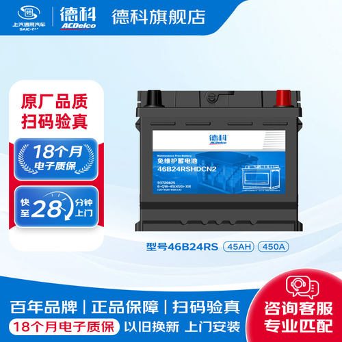 德科汽车电瓶蓄电池免维护系列46B24RS适配赛欧畅巡微蓝奇瑞吉利