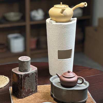 日式仿古白泥炭炉围炉煮茶手工小高炉户外风炉酒精煮茶器烤火碳炉