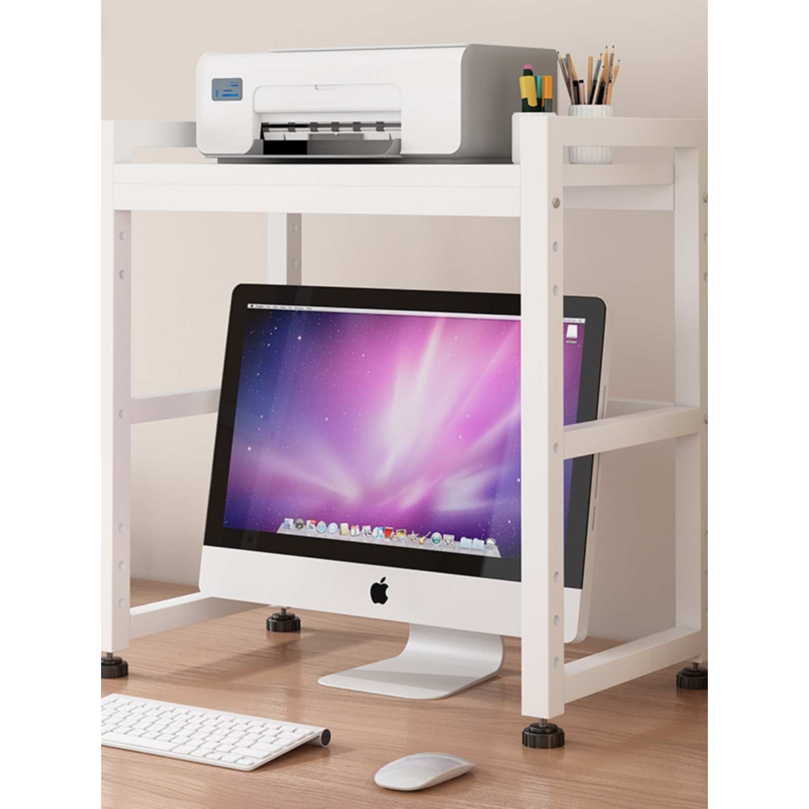 cs办公桌面台式电脑显示屏器上方放打印机置物架多功能收纳整理架