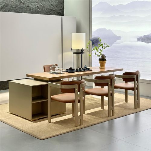 新中式实木茶桌椅组合岩板岛台亚克力烧水一体办公接待室茶台茶室