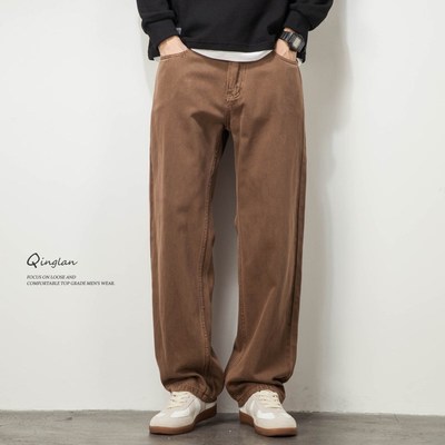 直筒牛仔裤男款宽松阔腿垂感美式复古休闲棕色裤子春装秋款夏季