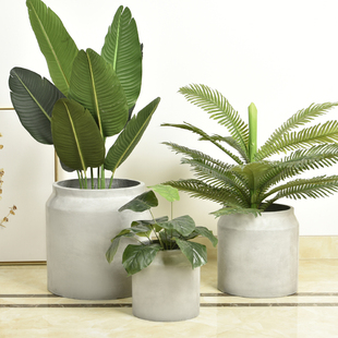 人气圆柱收口花盆水泥创意个性 大号北欧简约环保绿萝家用镁泥花器