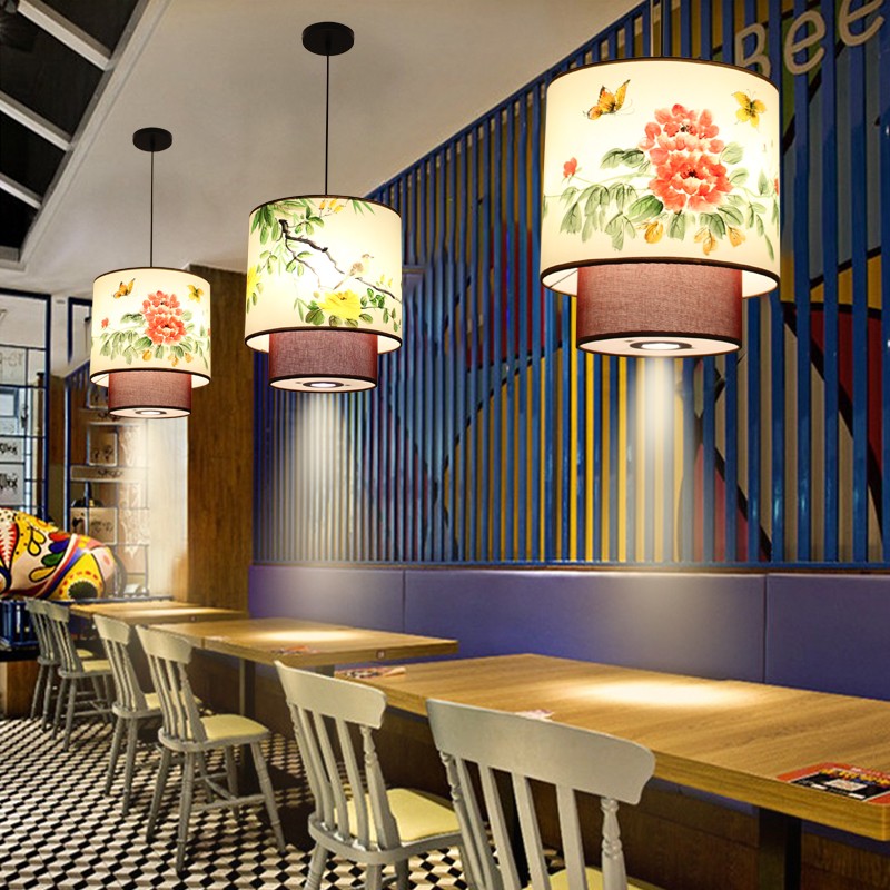 新中式火锅店专用灯具带射灯饭店餐桌包厢吧台吊灯餐厅羊皮餐饮灯图片