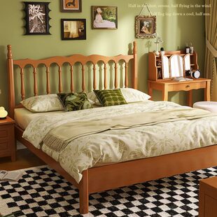 法式 复古床中古家具 床温莎床1米5实木床1米8樱桃木色双人主卧美式