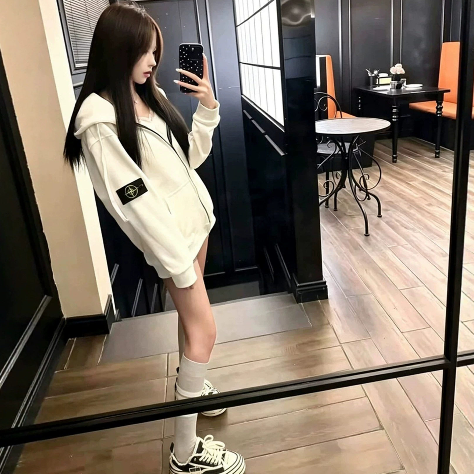 国潮牌美式土星徽章刺绣连帽卫衣女春秋宽松慵懒风情侣装开衫外套