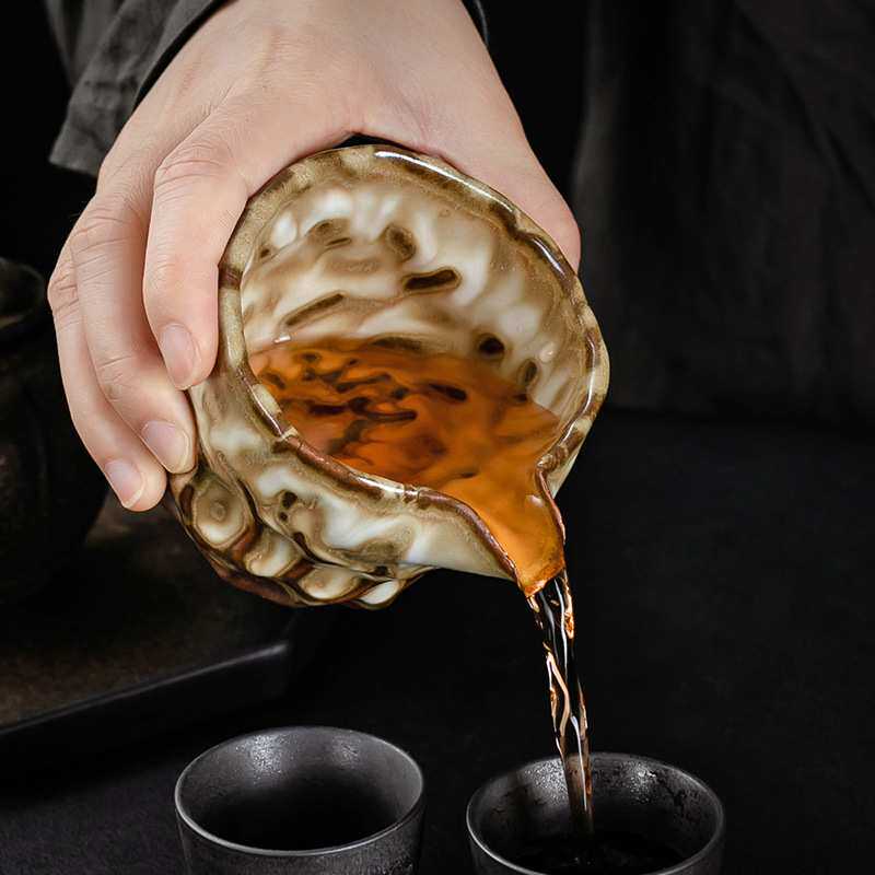 志野烧陶志野茶具公道杯纯手工志野开片可养点金分茶器粗陶茶海