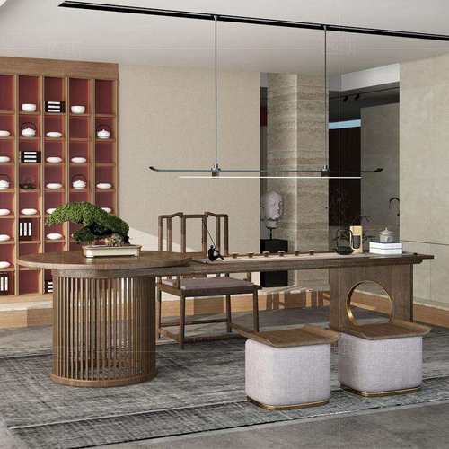 新中式实木茶桌2米轻奢办公室家用功夫泡茶台现代简约茶台小茶几