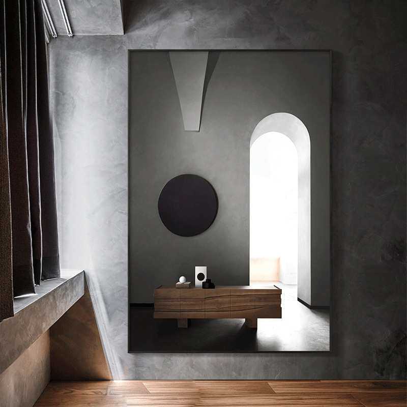 现代简约玄关装饰画极简风格沙发后面的挂画空间延伸艺术建筑壁画