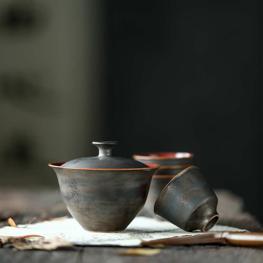 景德镇手工盖碗黑色防烫泡茶碗日式诧寂风薄胎陶艺个性陶瓷茶具盖