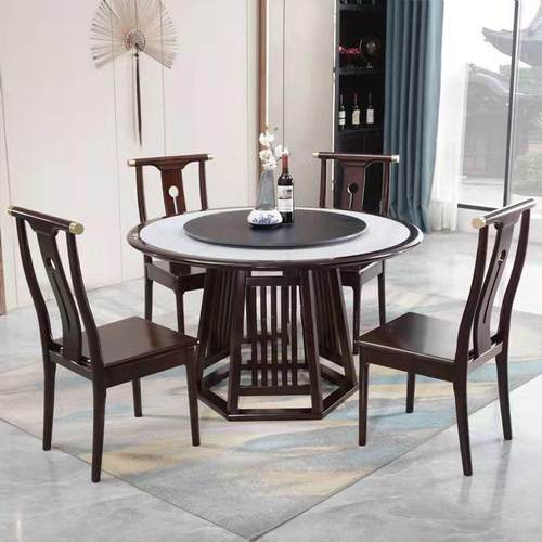 新中式岩板餐桌圆桌桌面圆形面台面圆实木桌子带转盘现代设计感