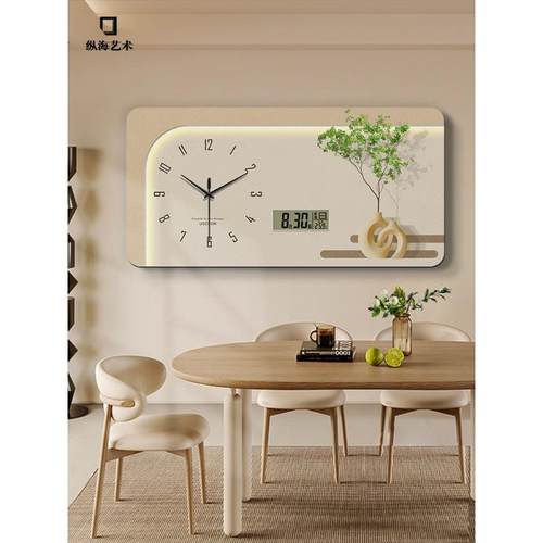 奶油风绿植大尺寸电表箱装饰画带钟表万年历遮挡配电箱电闸盒挂画