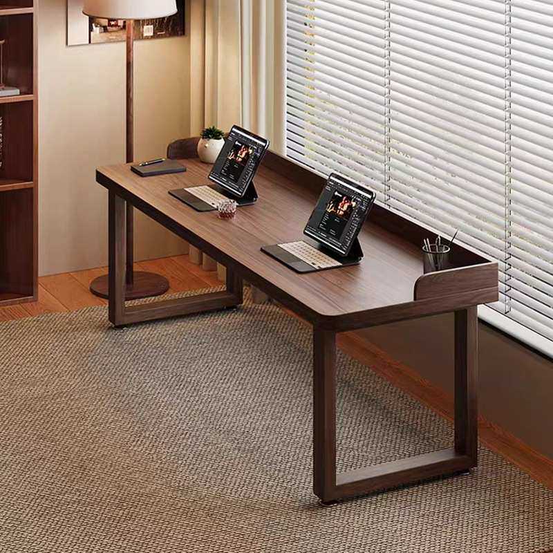 全实木双人书桌加挡板台式电脑桌长条电竟床边桌子家用简约学习桌