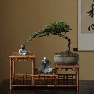 红湘妃茶棚茶具收纳架 多宝格博古架古玩 文玩竹茶道周边展示架